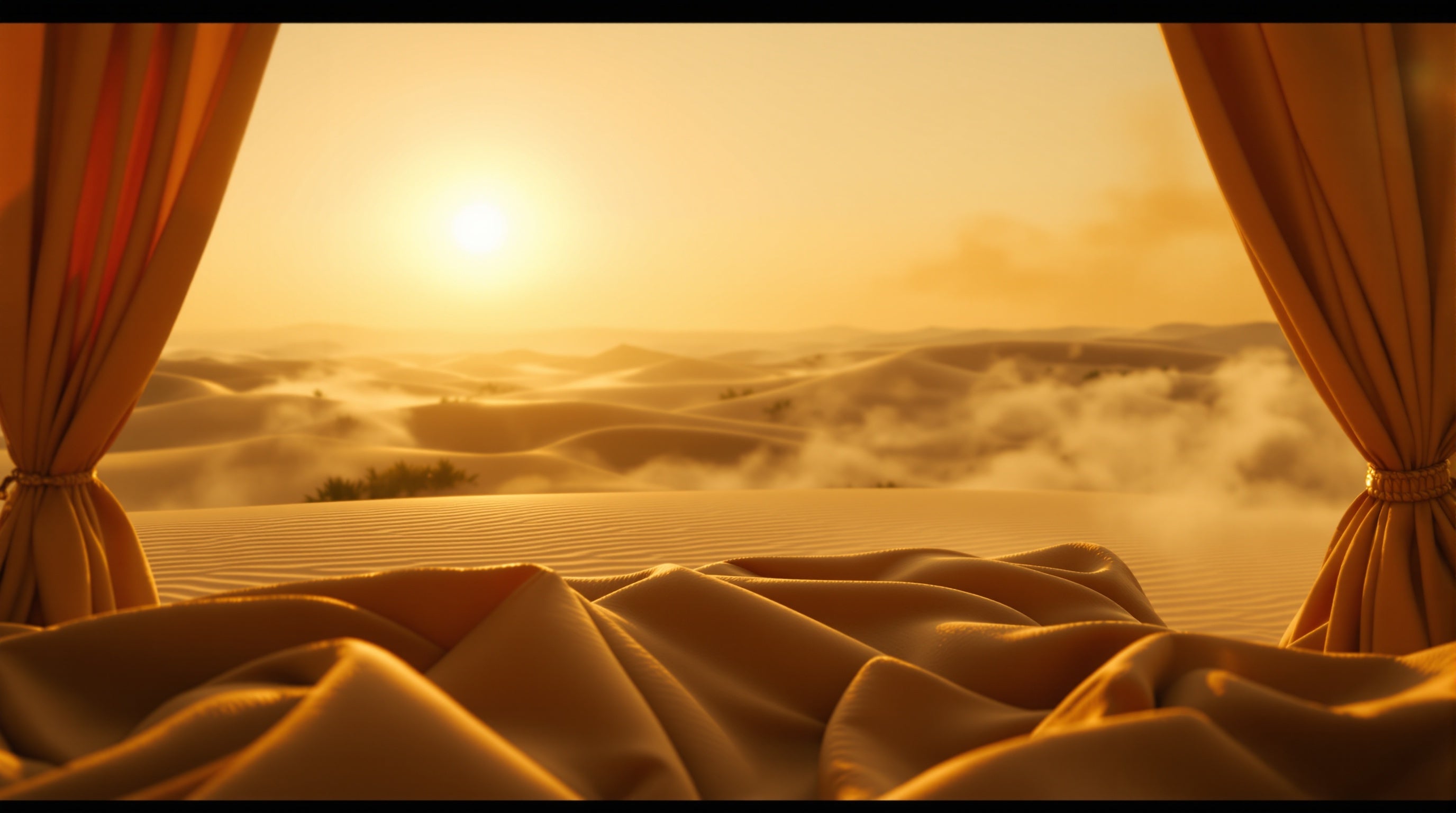 Sunlit dune horizon with drifting oud smoke over supple leather and gold, evoking Louis Vuitton
