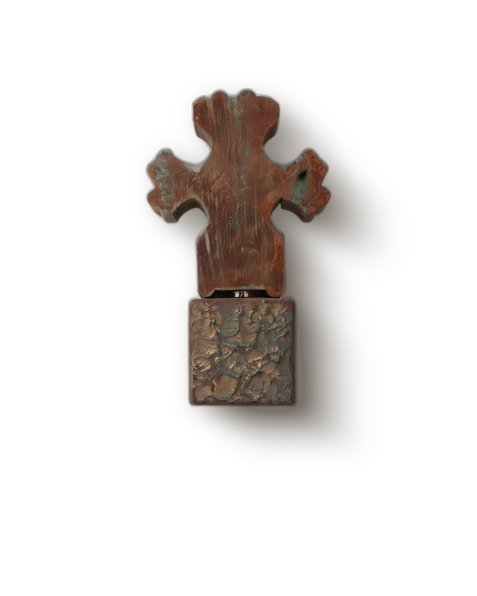 Adi Ale Van Afterlife Potion patina cross flacon on a soft cream backdrop, woody oud extrait de parfum decant