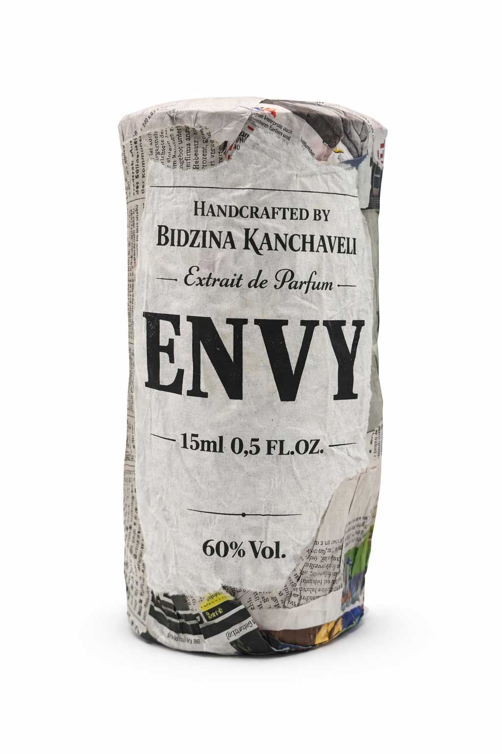Bidzina Kanchaveli Envy paper-wrapped package printed Handcrafted by Bidzina Kanchaveli, Extrait de Parfum, 15ml, 60% Vol