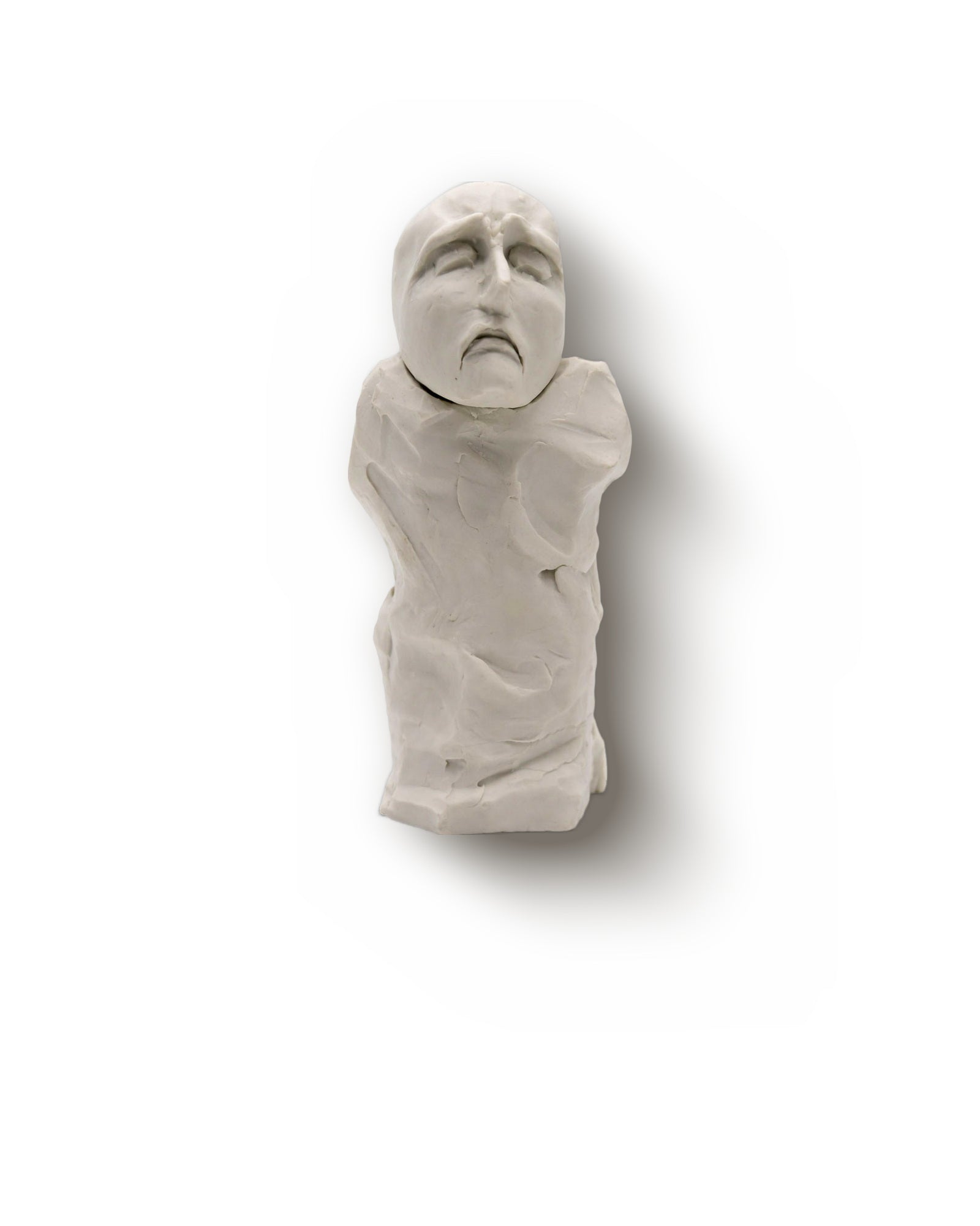 Bidzina Kanchaveli Grief handmade porcelain sculpture flacon, a downcast grieving face, 15ml extrait de parfum decant