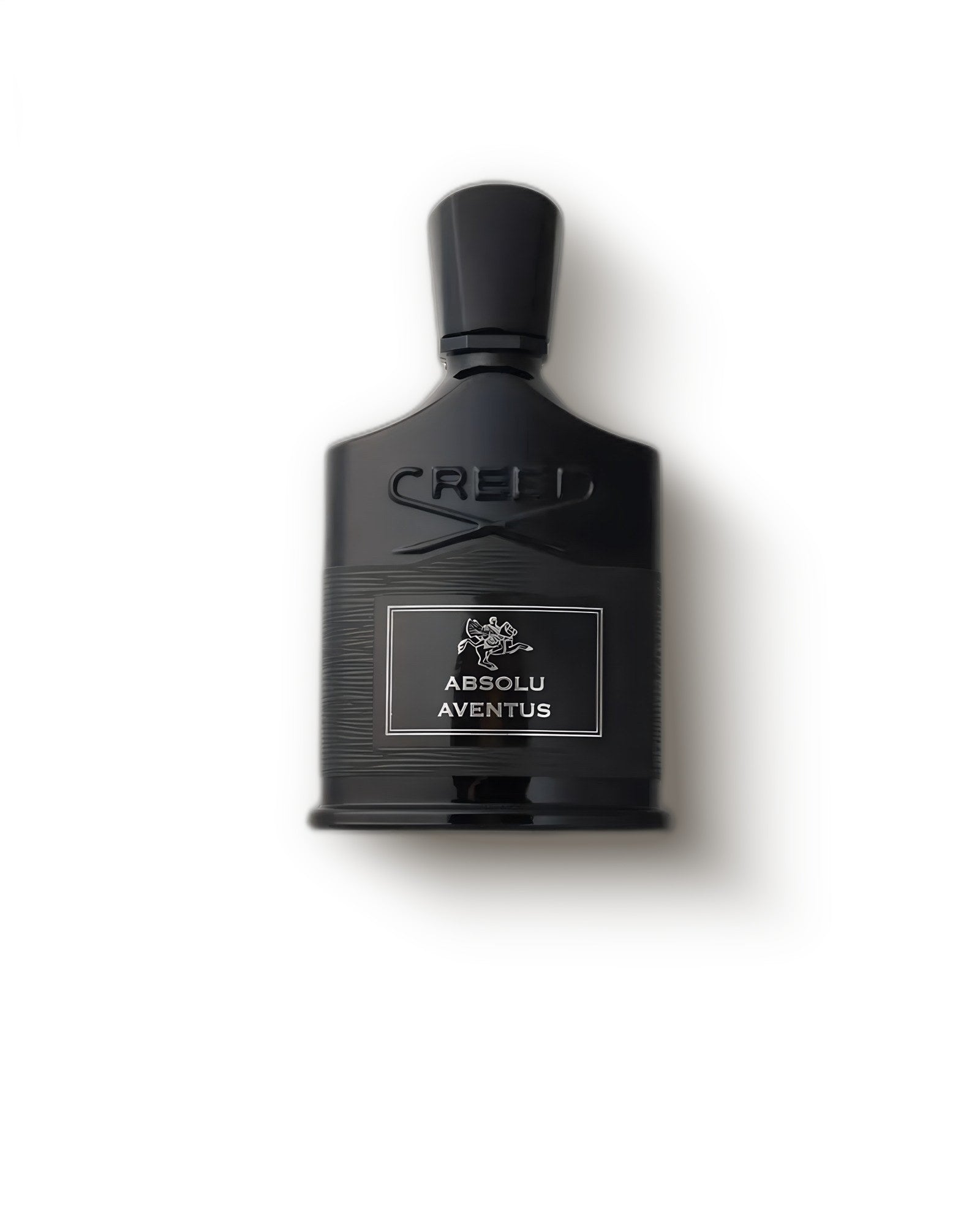 Creed Absolu Aventus black bottle on a soft grey backdrop, fruity woody niche perfume decant