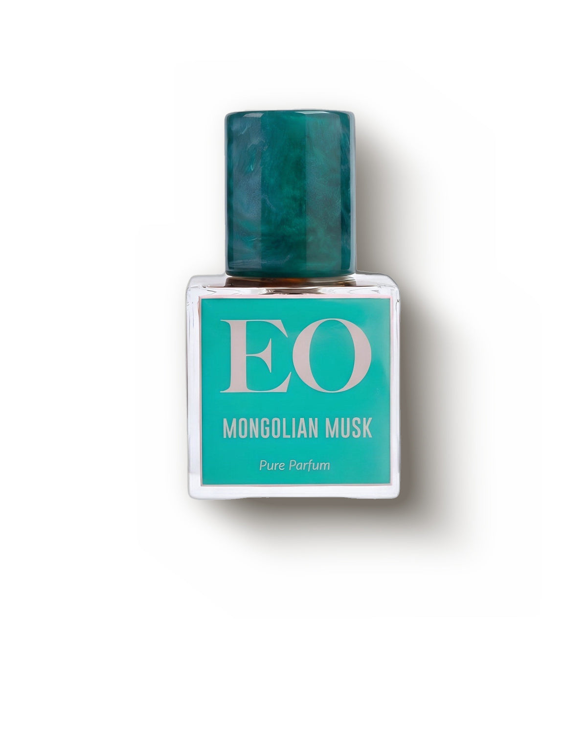 Ensar Oud Mongolian Musk 크림 배경 위 청록 대리석 캡의 사각 보틀, 머스크 엑스트레 드 파르팽 디캔트