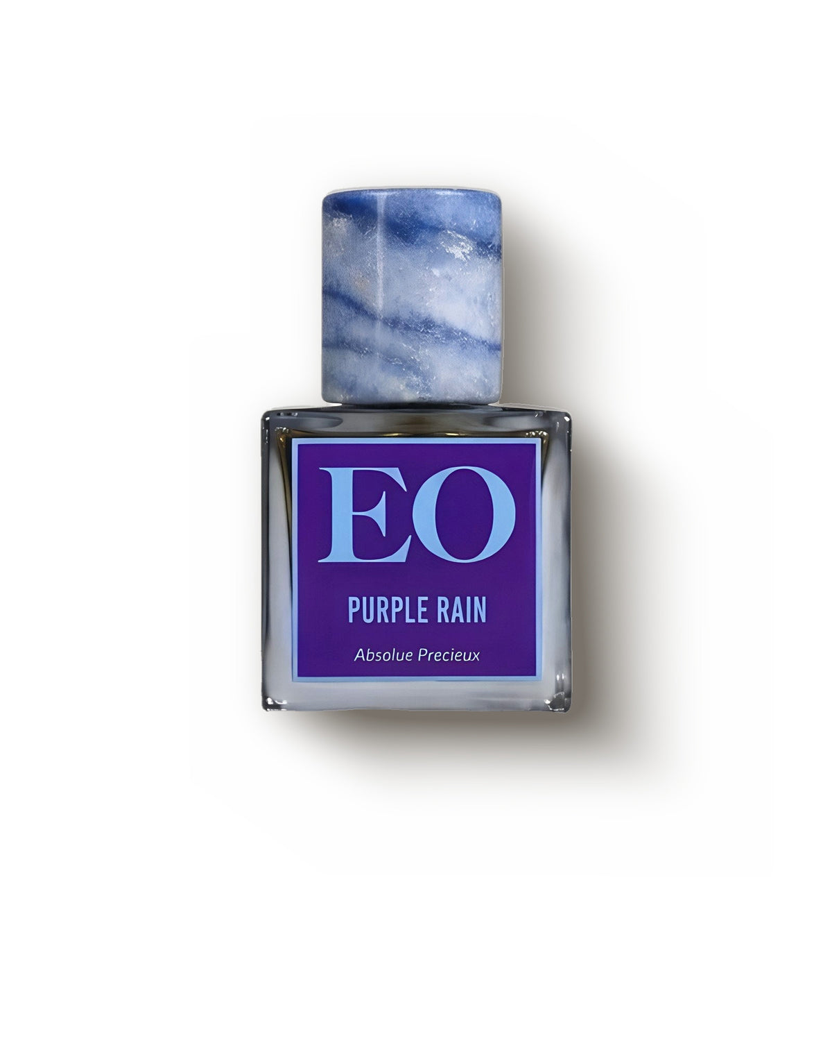 Ensar Oud Purple Rain Uberblau 파란 스톤 캡 사각 보틀, 크림 배경, 프루티 우드 엑스트레 디캔트