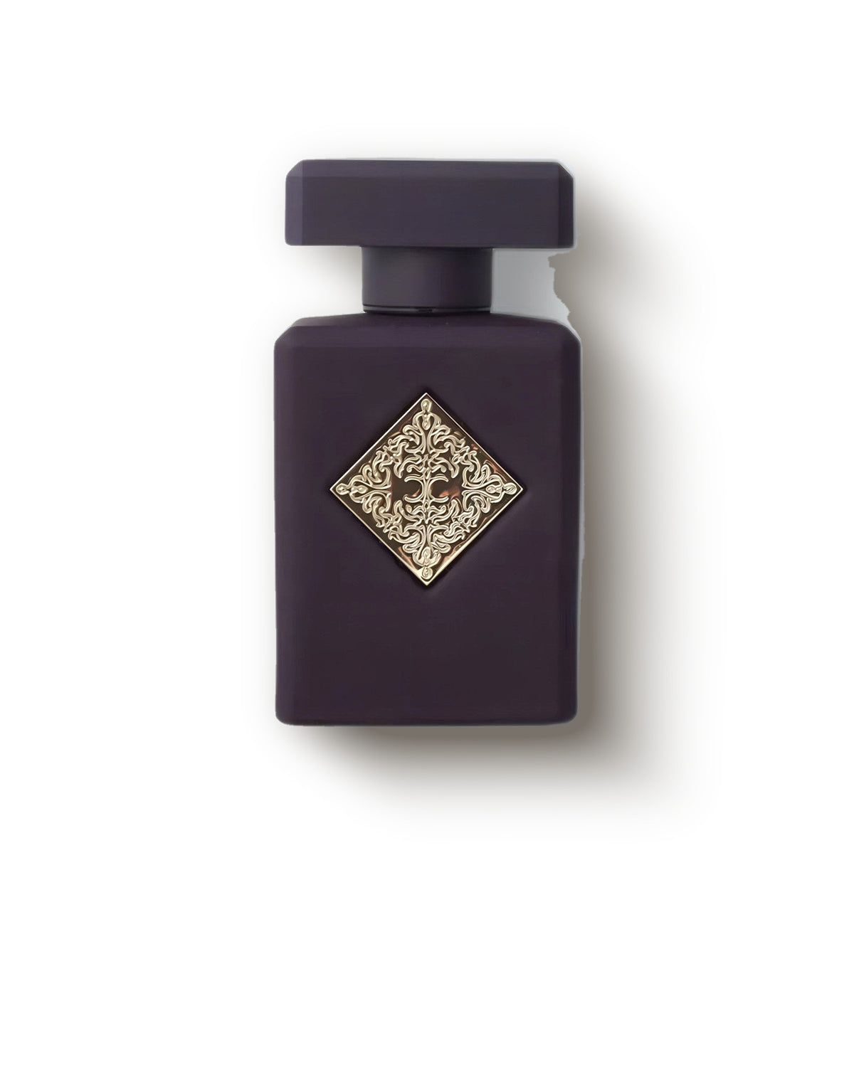 Initio Parfums Privés Side Effect matowy śliwkowy flakon ze złotym emblematem na kremowym tle, niszowe perfumy tytoniowo-alkoholowe decant