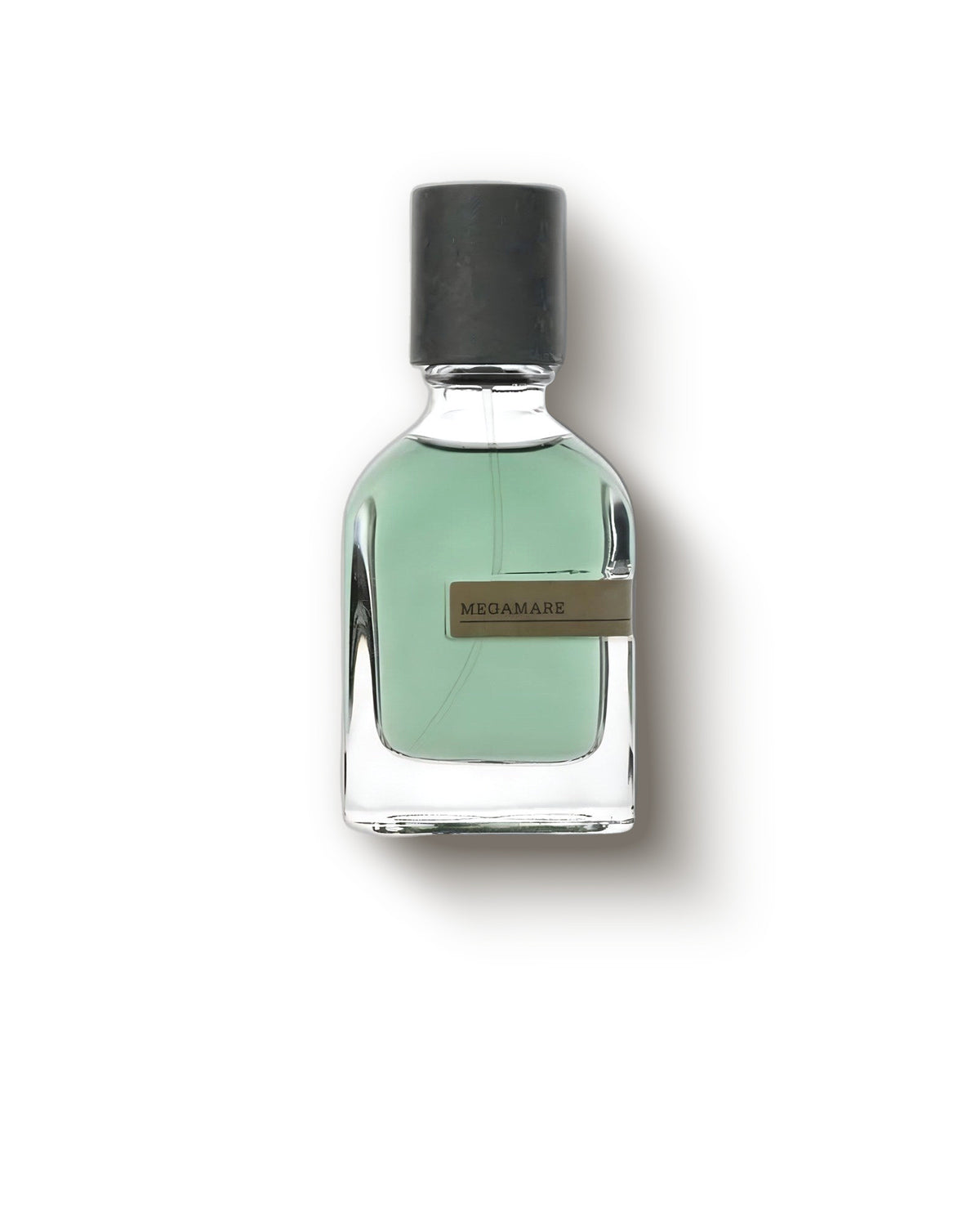 Botol Orto Parisi Megamare berisi extrait de parfum hijau di latar krem lembut, decant parfum niche aquatic