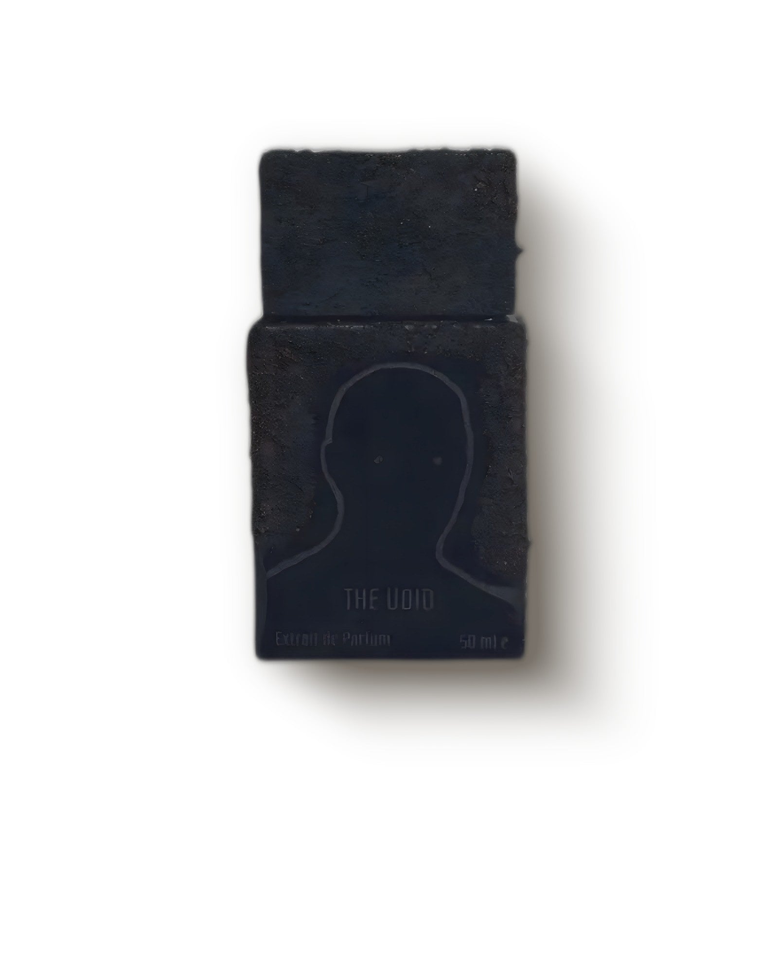 The Antagonist The Void raw matte-black flacon with embossed faceless figure on cream, dark incense extrait de parfum decant