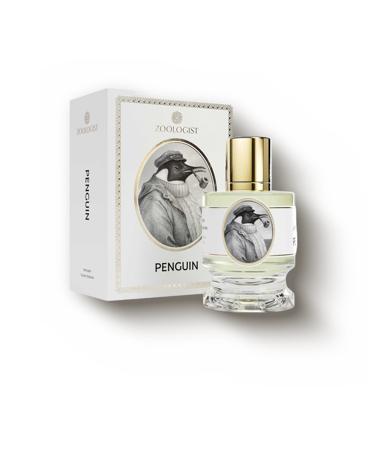 Zoologist Penguin with its box, the white carton printed PENGUIN beside the bottle.