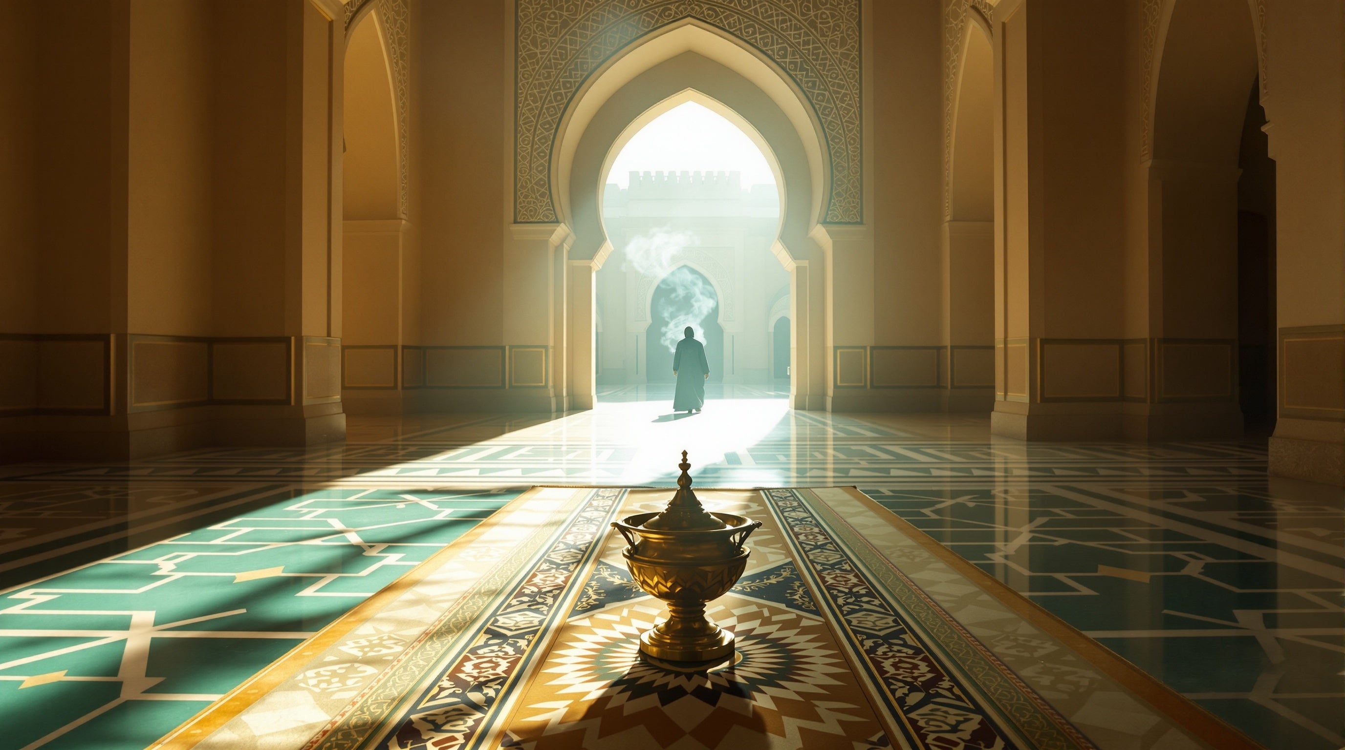 Omani palace hall with frankincense smoke curling from a brass censer — the Amouage fragrance guide and where to start.