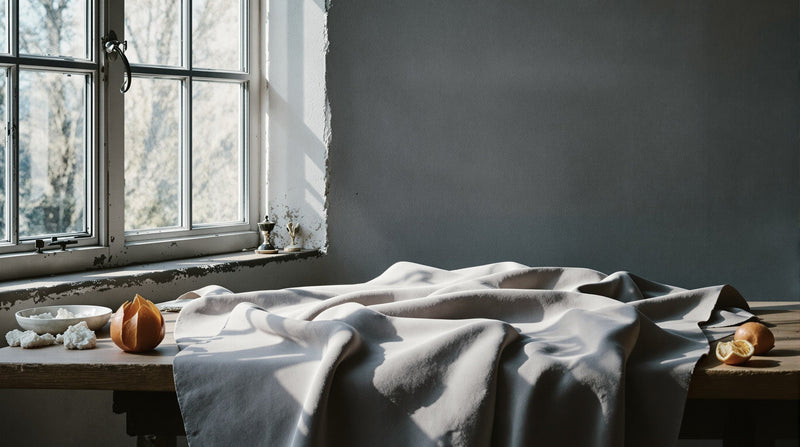 Dawn light on draped taupe suede and pale stone in an atelier — Marc Antoine Barrois Ganymede's mineral suede scent reviewed.