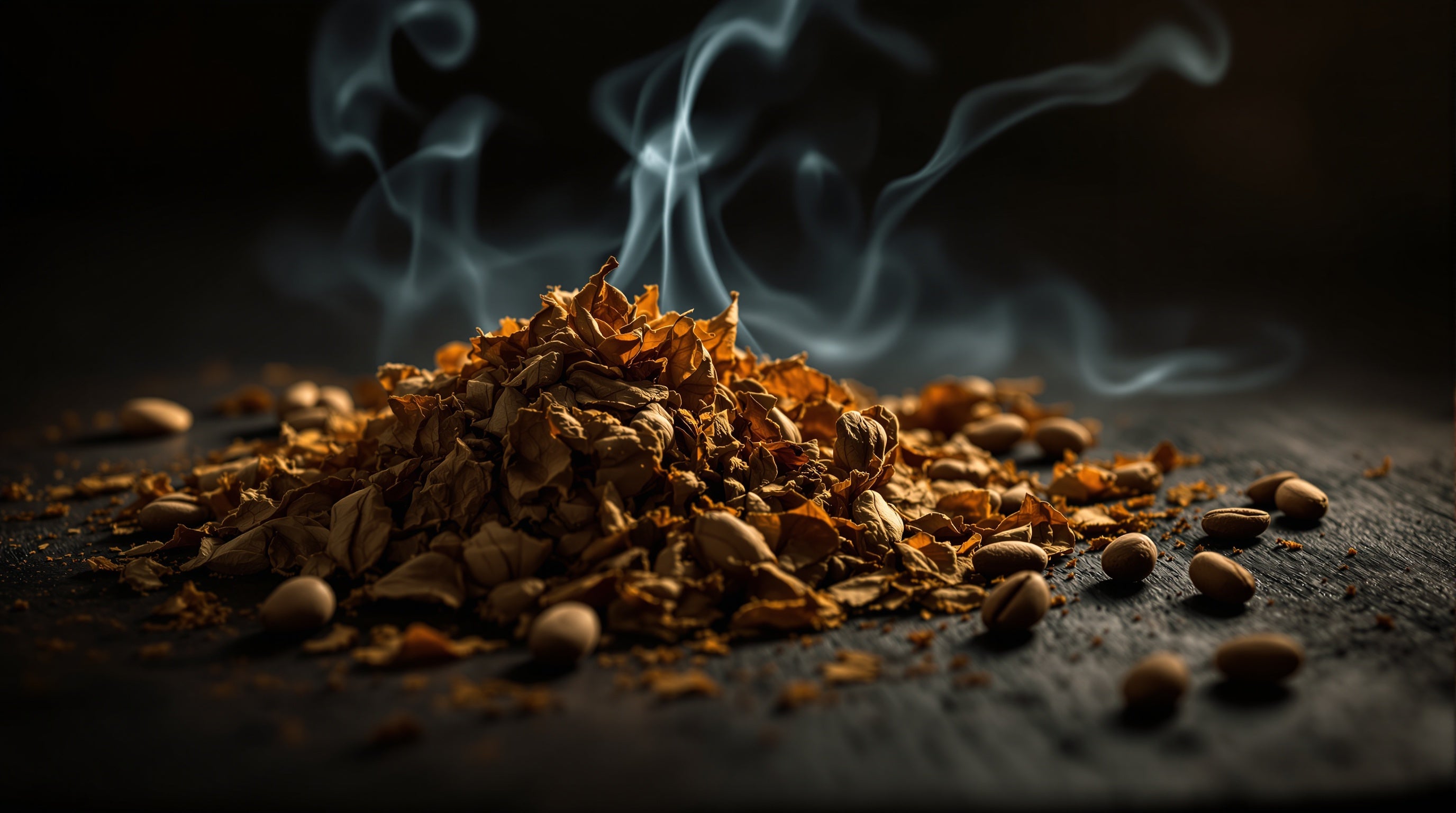 Dried tobacco leaves and tonka beans