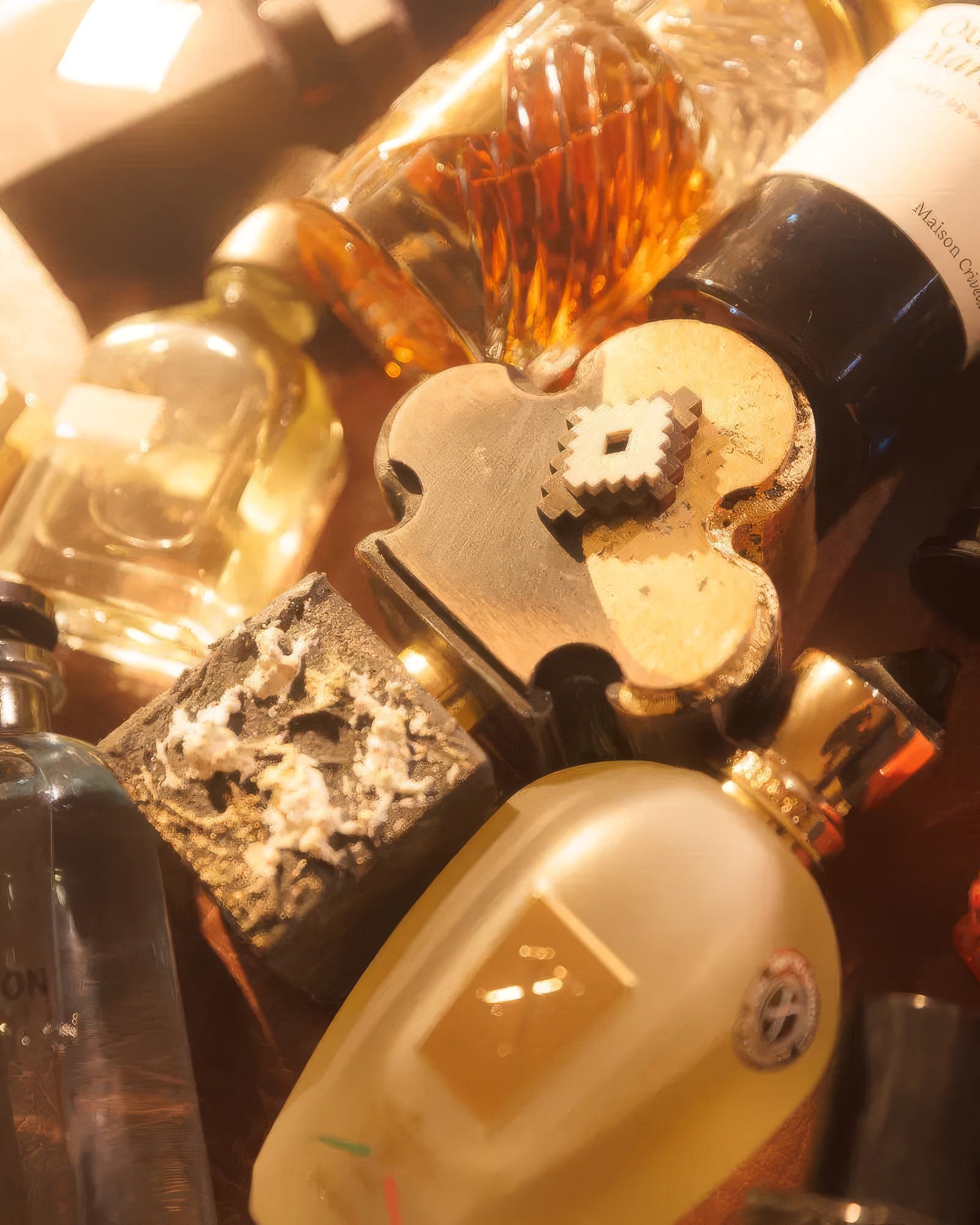 Adi Ale Van Diamonitirion Elixir Atonit, koleksiyon şişeleri arasında amber tonlu extrait de parfum numunesi