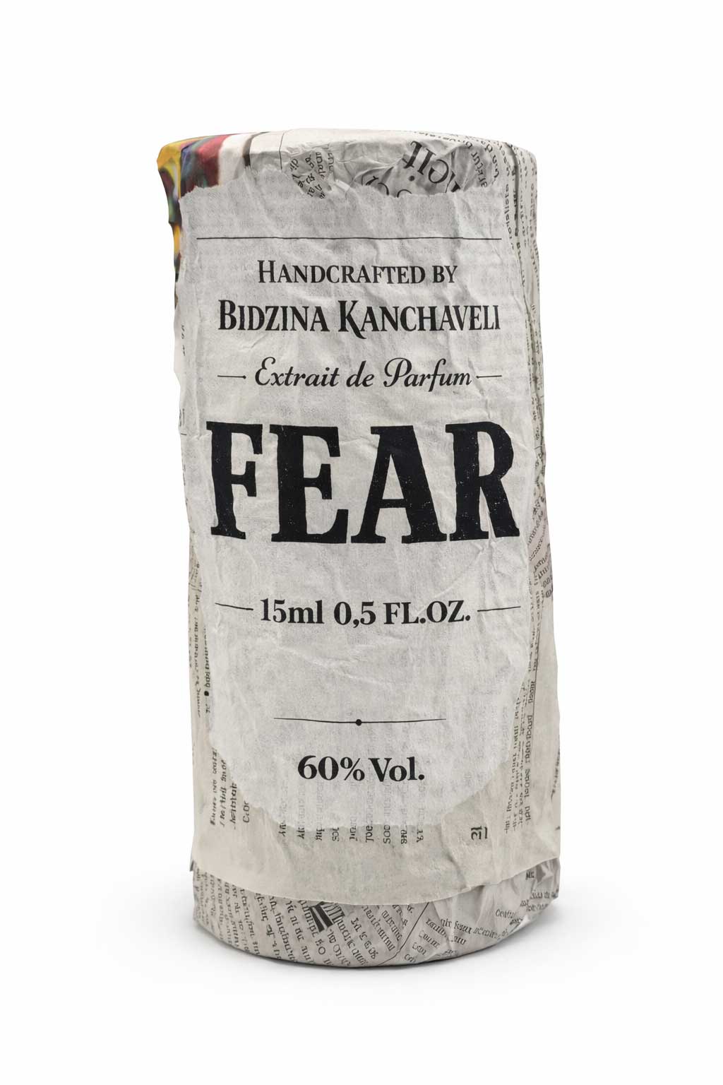 Bidzina Kanchaveli Fear paper-wrapped package printed Handcrafted by Bidzina Kanchaveli, Extrait de Parfum, 15ml, 60% Vol
