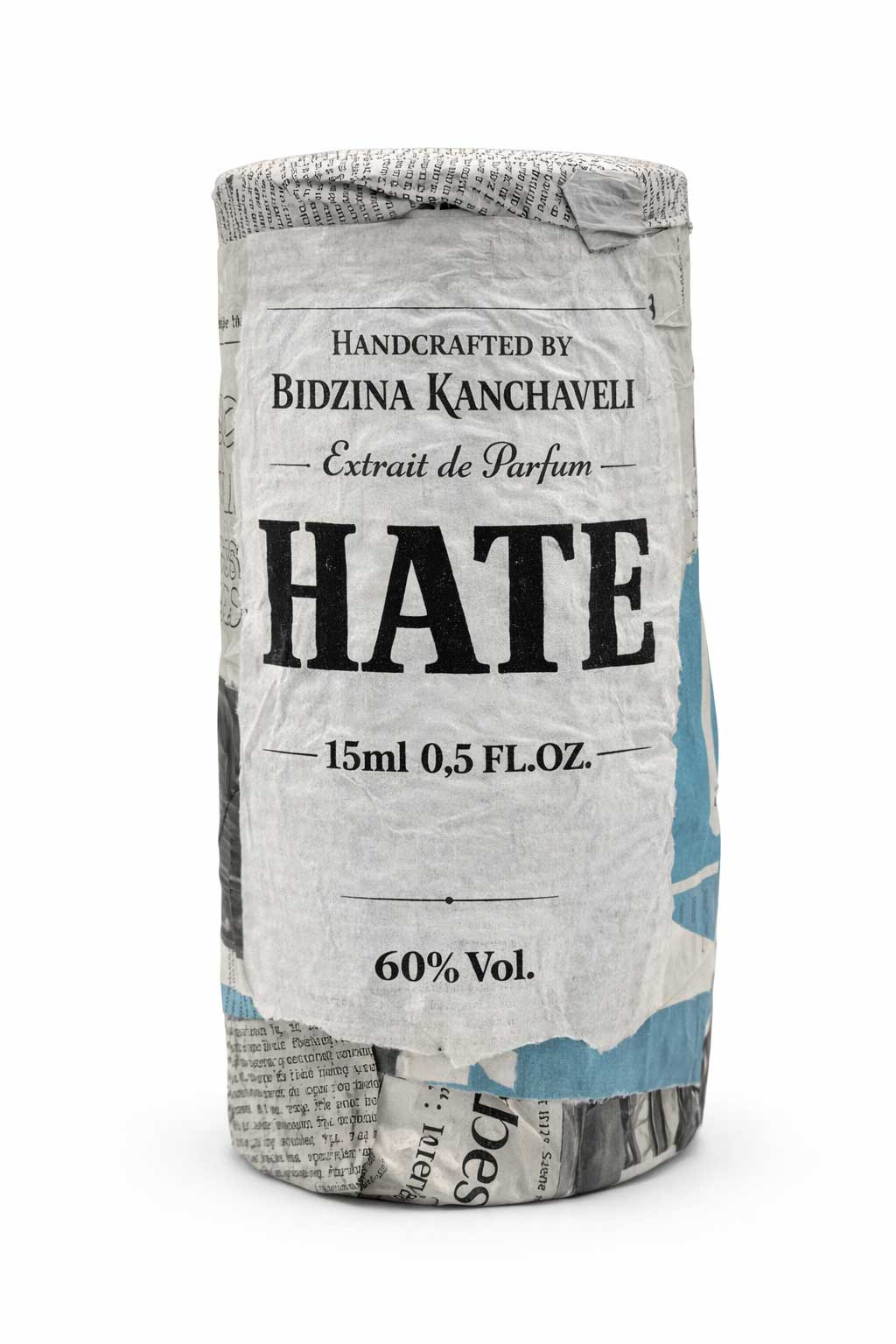 Bidzina Kanchaveli Hate paper-wrapped package printed Handcrafted by Bidzina Kanchaveli, Extrait de Parfum, 15ml, 60% Vol
